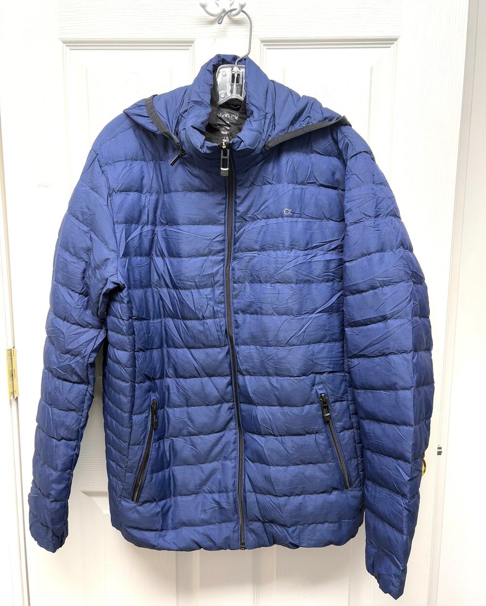 Calvin Klein Jacket Puffer Coat Navy Blue Detachable Hood Women’s Size M